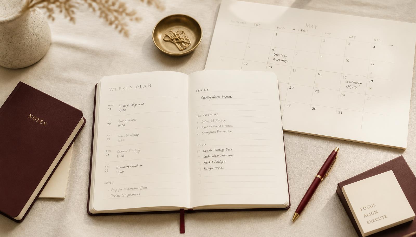 Planner, calendrier atelier stratégique.
